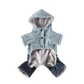 Corduroy Pet Four-legged Hooded Fleece Lined Coat (Option: Blue Feet With Denim-M)